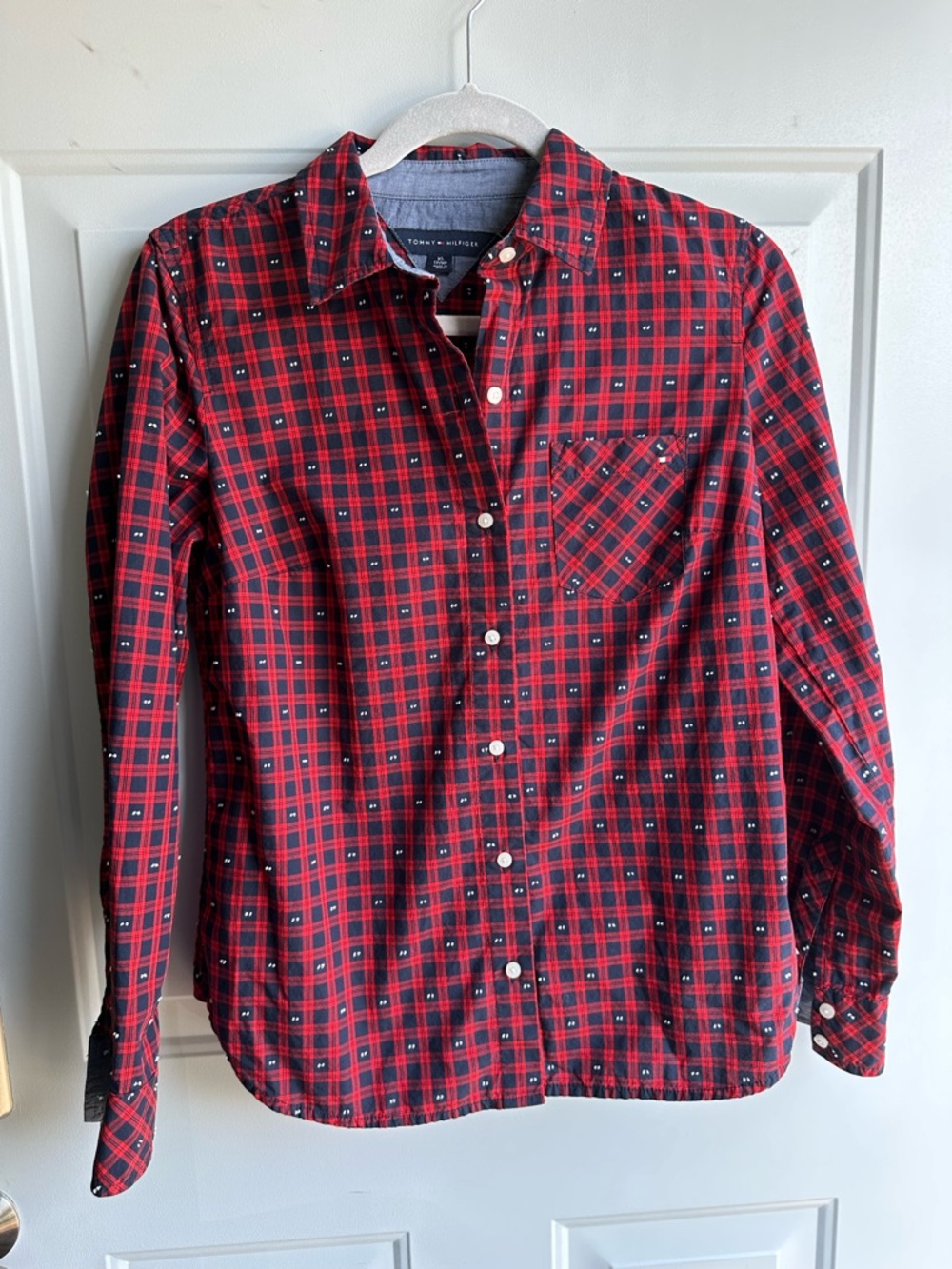 NWOT Tommy Hilfiger Red Plaid Button-Down Denim Lined Shirt